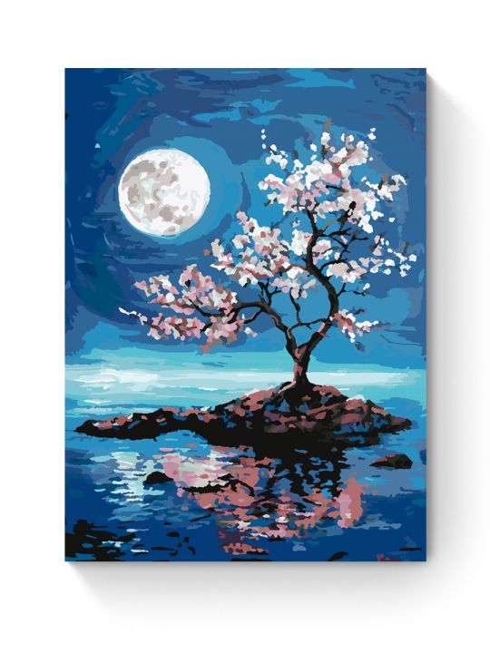 Картина по номерам на подрамнике «Луна и сакура» 35x25 см Картина по номерам на подрамнике «Луна и сакура» 35x25 см