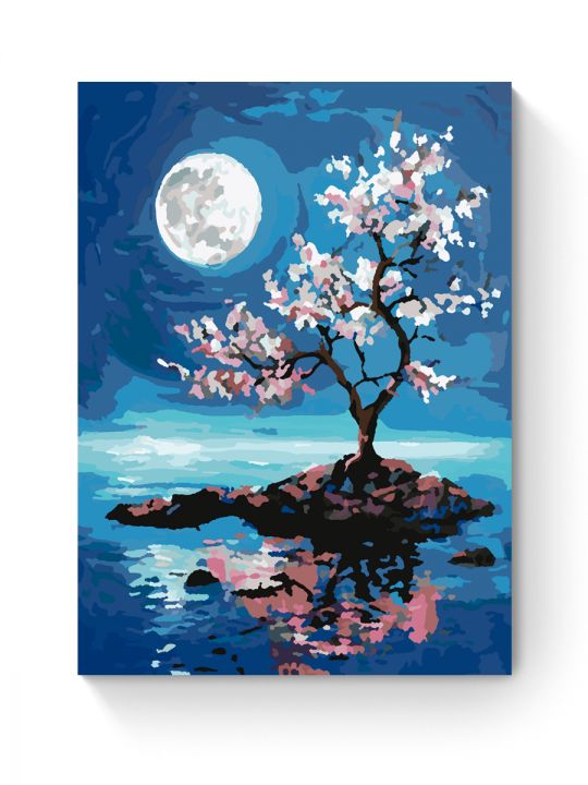 Картина по номерам на подрамнике «Луна и сакура» 25x20 см Картина по номерам на подрамнике «Луна и сакура» 25x20 см