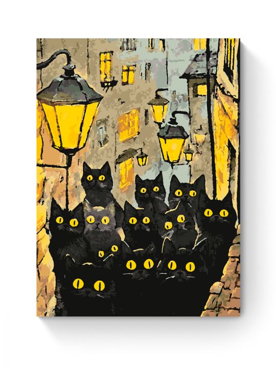 Картина по номерам на подрамнике «Черные коты» 70x50 см