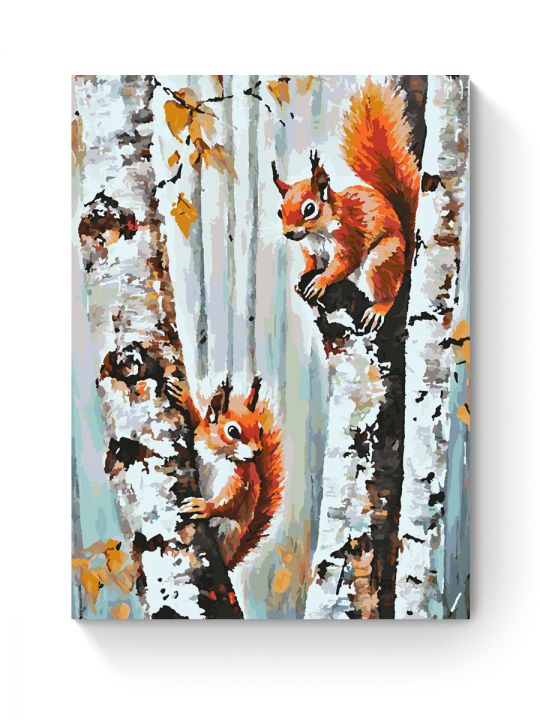 Картина по номерам на подрамнике «Две белочки» 70x50 см Картина по номерам на подрамнике «Две белочки» 70x50 см