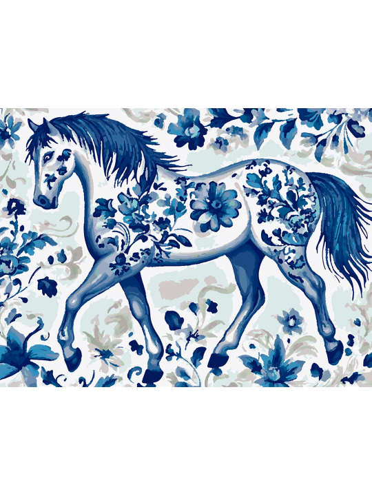 Картина по номерам без подрамника «Конь гжель» 70x50 см