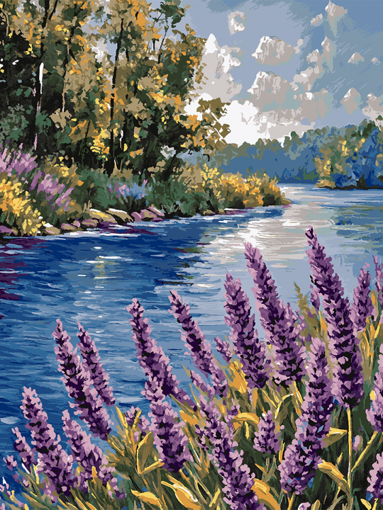 Картина по номерам без подрамника «Шалфей у воды» 130x100 см