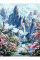 Картина по номерам на подрамнике «Сакура и горы» 90x70 см