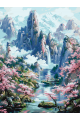 Картина по номерам без подрамника «Сакура и горы» 130x100 см