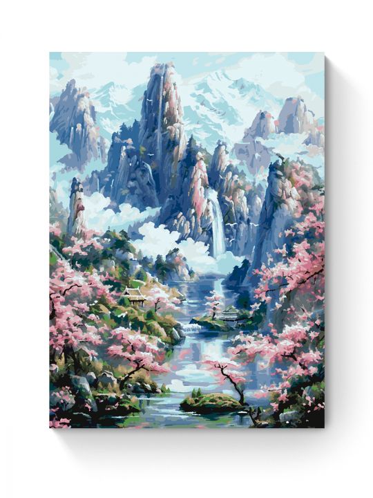 Картина по номерам на подрамнике «Сакура и горы» 90x70 см Картина по номерам на подрамнике «Сакура и горы» 90x70 см