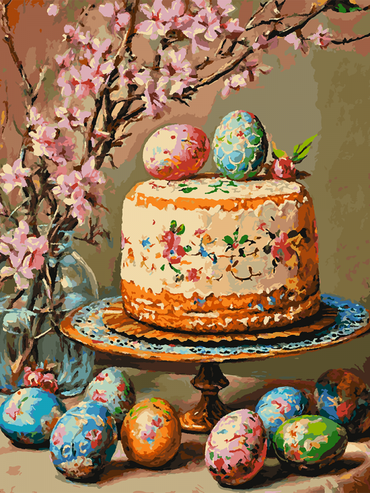 Картина по номерам без подрамника «Кулич к Пасхе» 90x70 см