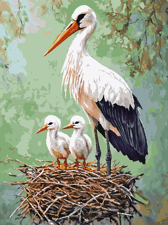 Картина по номерам без подрамника «Аисты» 90x70 см Картина по номерам без подрамника «Аисты» 90x70 см