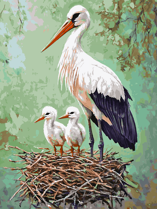 Картина по номерам без подрамника «Аисты» 130x100 см Картина по номерам без подрамника «Аисты» 130x100 см