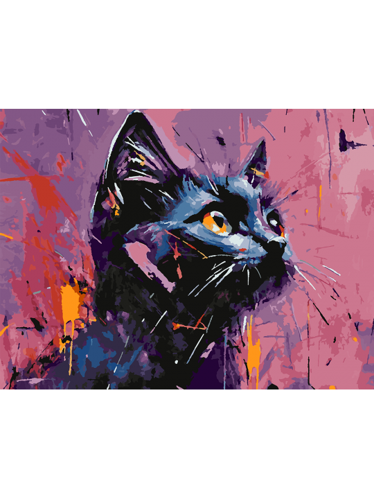 Картина по номерам без подрамника «Черный кот» 70x50 см