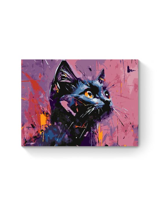 Картина по номерам на подрамнике «Черный кот» 70x50 см