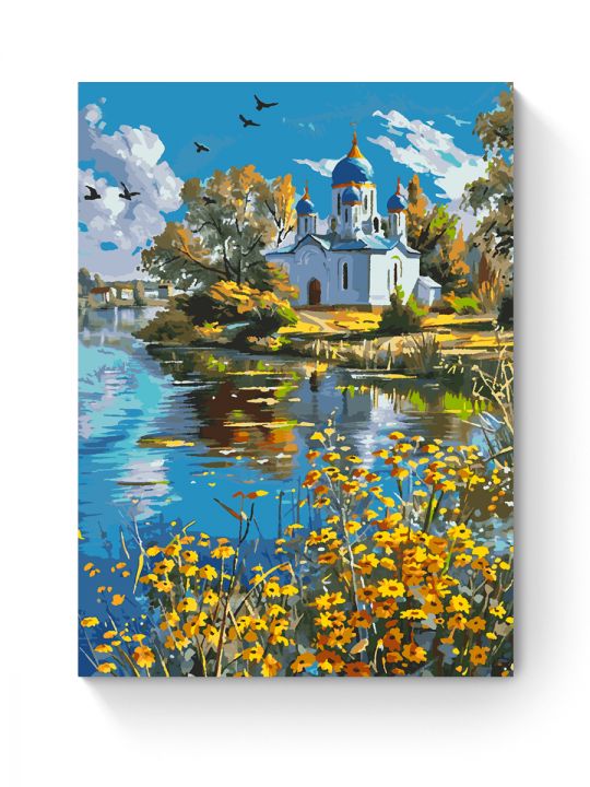 Картина по номерам на подрамнике «Храм у воды» 90x70 см