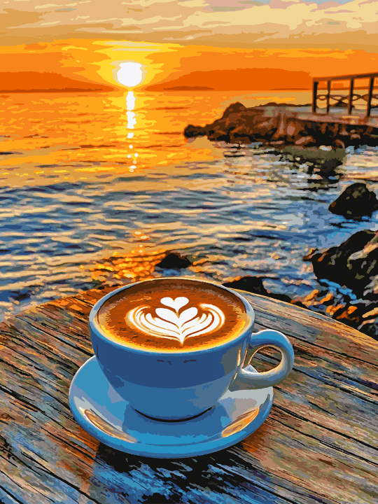 Картина по номерам без подрамника «Кофе у моря» 130x100 см