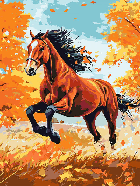 Картина по номерам без подрамника «Гнедой конь» 90x70 см