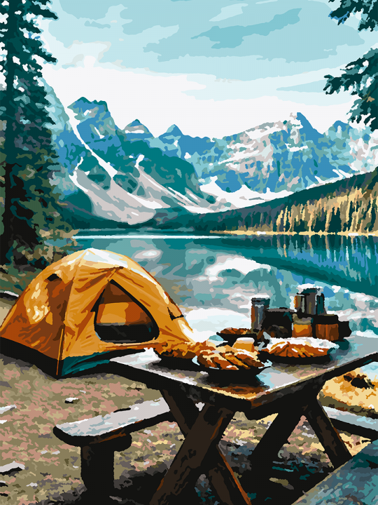 Картина по номерам без подрамника «Кемпинг» 70x50 см