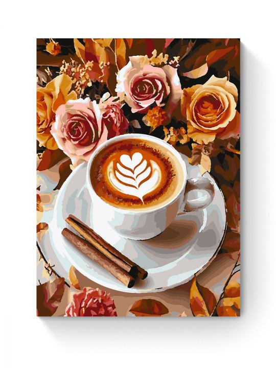 Картина по номерам на подрамнике «Кофе и розы» 70x50 см