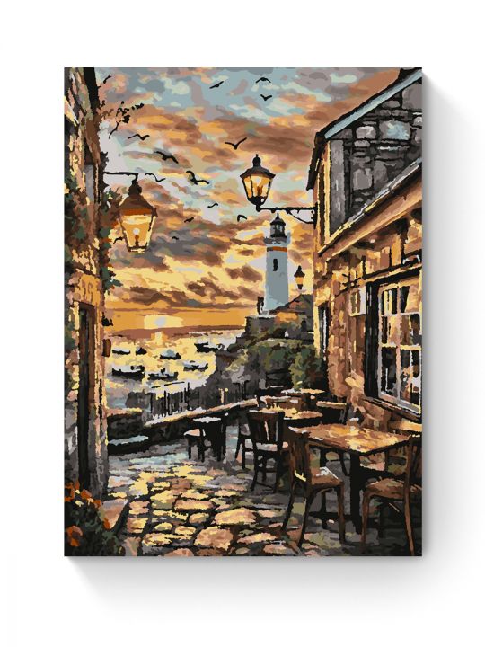 Картина по номерам на подрамнике «Кафе у моря» 70x50 см