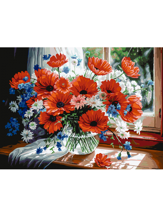 Картина по номерам без подрамника «Букет маков» 70x50 см