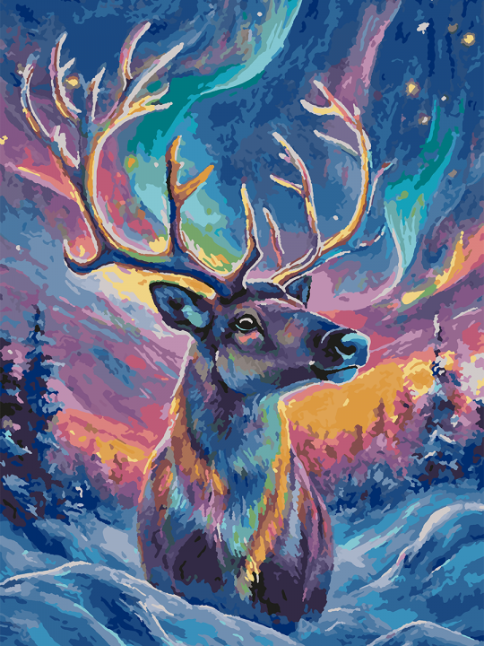 Картина по номерам без подрамника «Цветной олень» 70x50 см