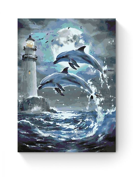 Картина по номерам на подрамнике «Дельфины» 70x50 см