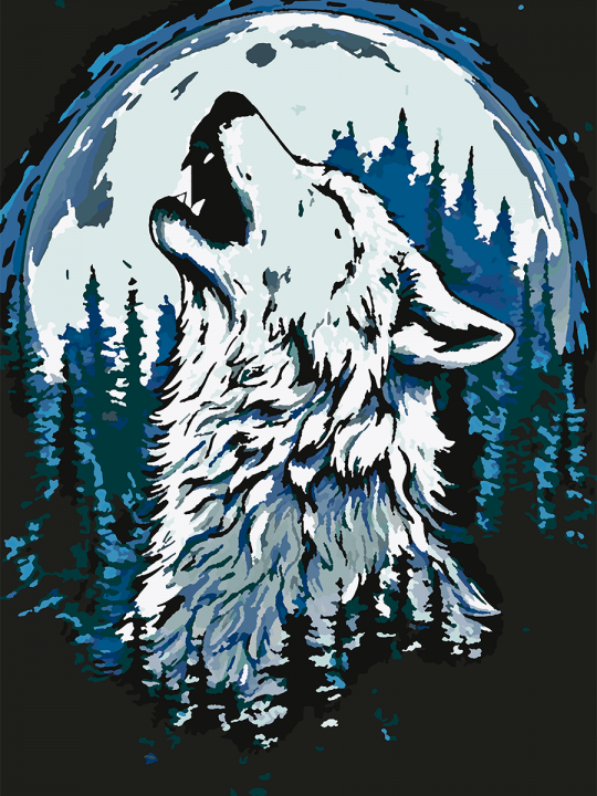 Картина по номерам без подрамника «Волчий вой» 70x50 см