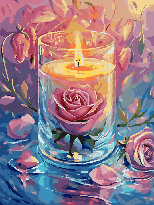 Картина по номерам без подрамника «Свеча и роза» 35x25 см