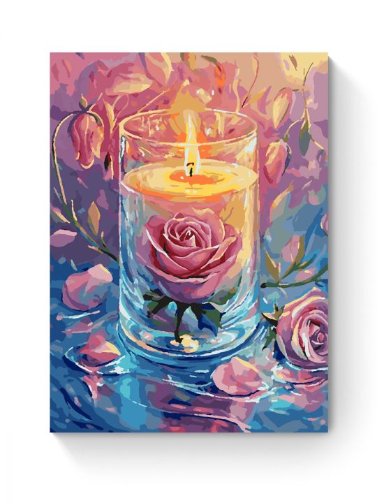 Картина по номерам на подрамнике «Свеча и роза» 35x25 см