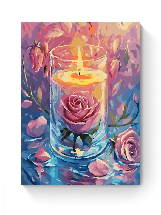 Картина по номерам на подрамнике «Свеча и роза» 25x20 см