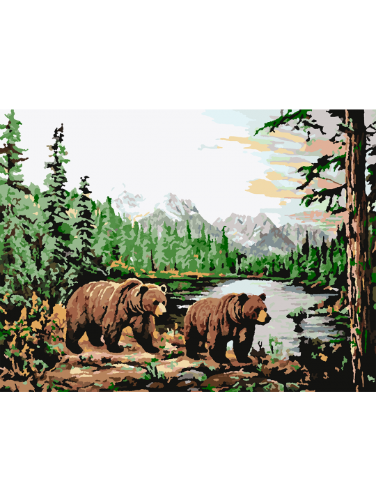 Картина по номерам без подрамника «Мишки в лесу» 35x25 см