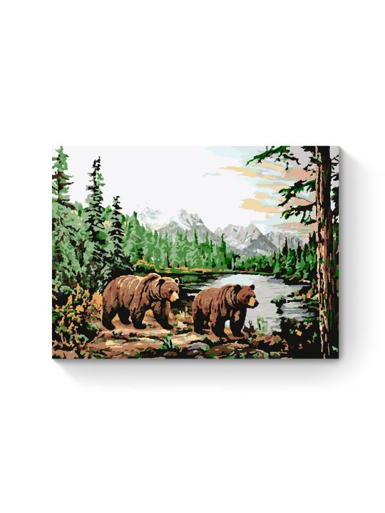 Картина по номерам на подрамнике «Мишки в лесу» 35x25 см