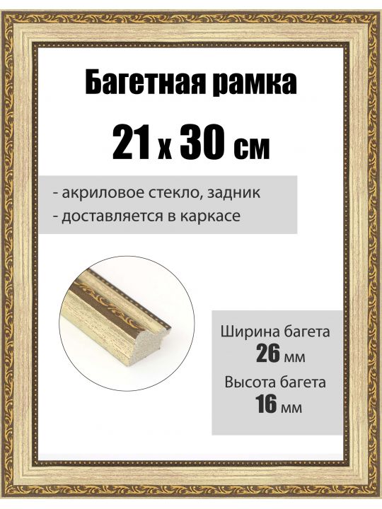 Рамка багетная для картин со стеклом 30 x 21 см, РБ-272
