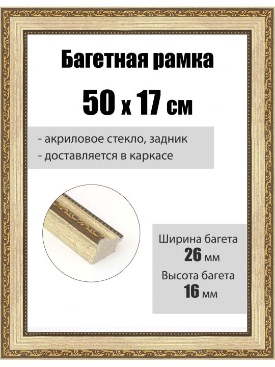 Рамка багетная для картин со стеклом 50 x 17 см, РБ-272