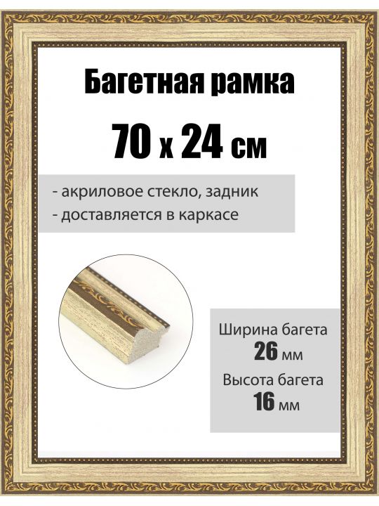 Рамка багетная для картин со стеклом 70 x 24 см, РБ-272