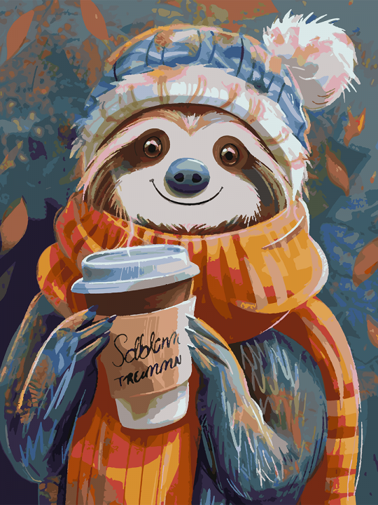 Картина по номерам без подрамника «Ленивец» 90x70 см