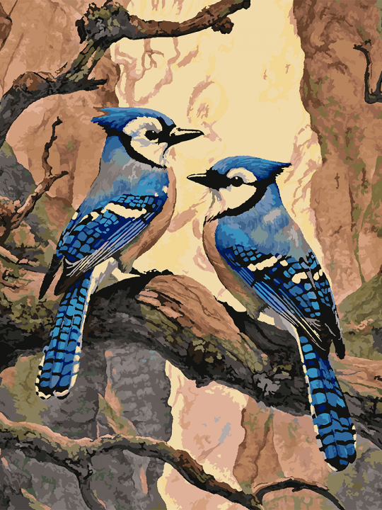 Картина по номерам без подрамника «Голубые сойки» 130x100 см