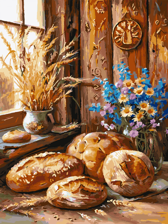 Картина по номерам без подрамника «Домашний хлеб» 90x70 см