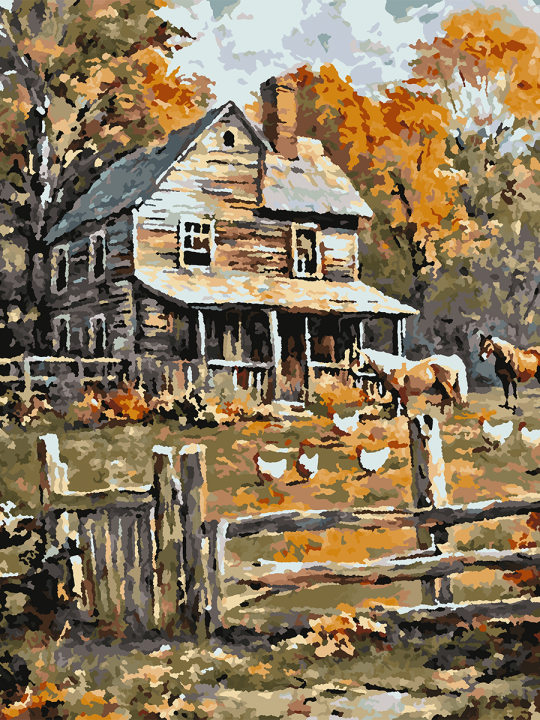 Картина по номерам без подрамника «Сельский дом» 90x70 см