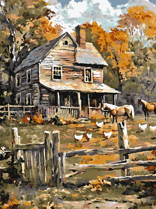 Картина по номерам без подрамника «Сельский дом» 130x100 см