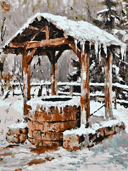 Картина по номерам без подрамника «Колодец» 70x50 см