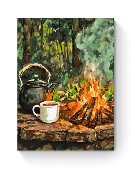 Картина по номерам на подрамнике «Чай на костре» 70x50 см