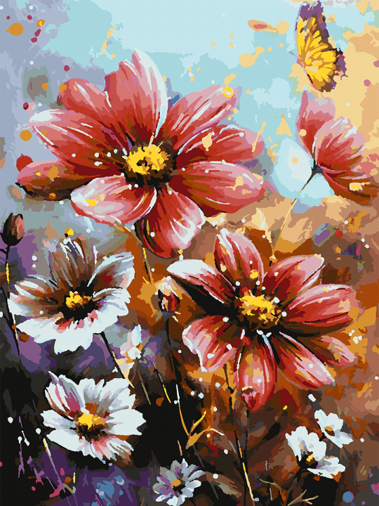 Картина по номерам без подрамника «Красные цветы» 70x50 см