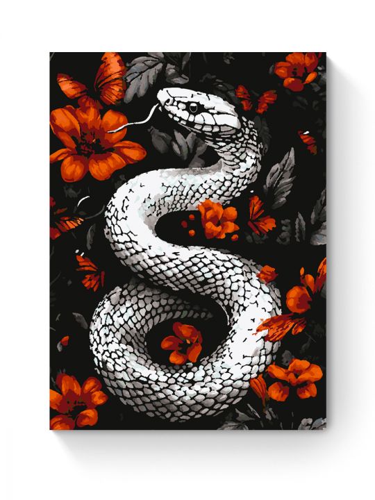 Картина по номерам на подрамнике «Змея в цветах» 70x50 см