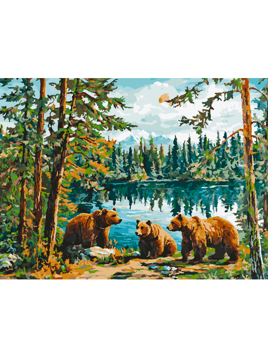 Картина по номерам без подрамника «Три медведя» 70x50 см
