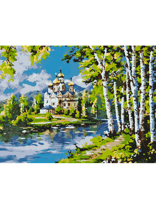 Картина по номерам без подрамника «Храм у реки» 70x50 см