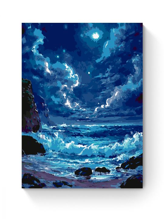 Картина по номерам на подрамнике «Ночное море» 70x50 см