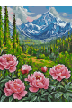 Картина по номерам без подрамника «Пионы в горах» 70x50 см