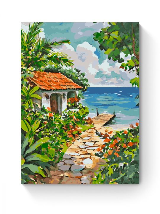 Картина по номерам на подрамнике «Домик у моря» 70x50 см