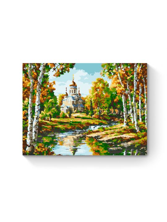 Картина по номерам на подрамнике «Храм у реки» 70x50 см