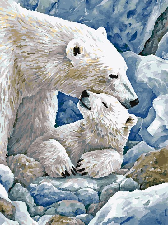 Картина по номерам без подрамника «Белые медведи» 80x60 см