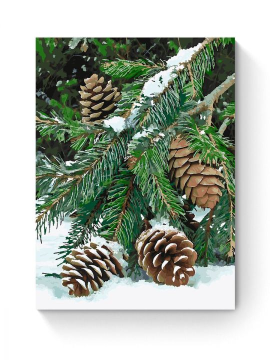 Картина по номерам на подрамнике «Еловая ветвь» 80x60 см