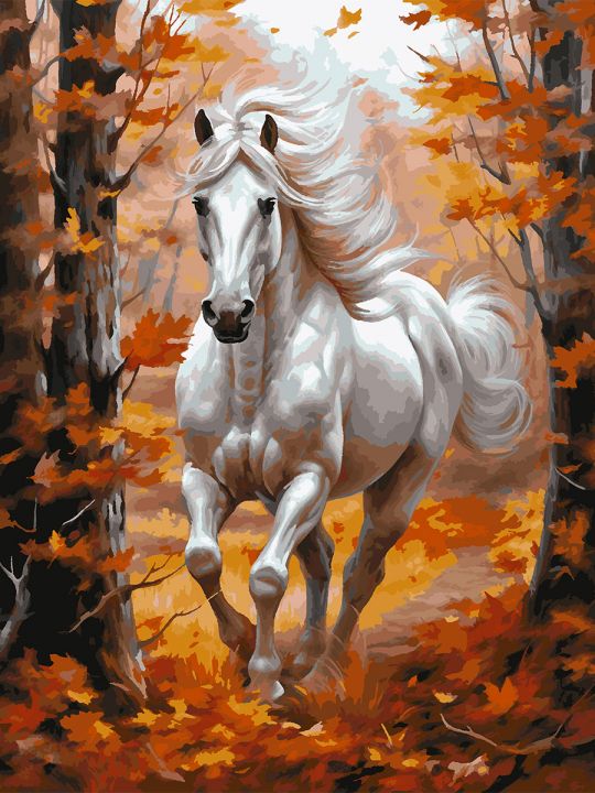 Картина по номерам без подрамника «Белый конь» 130x100 см